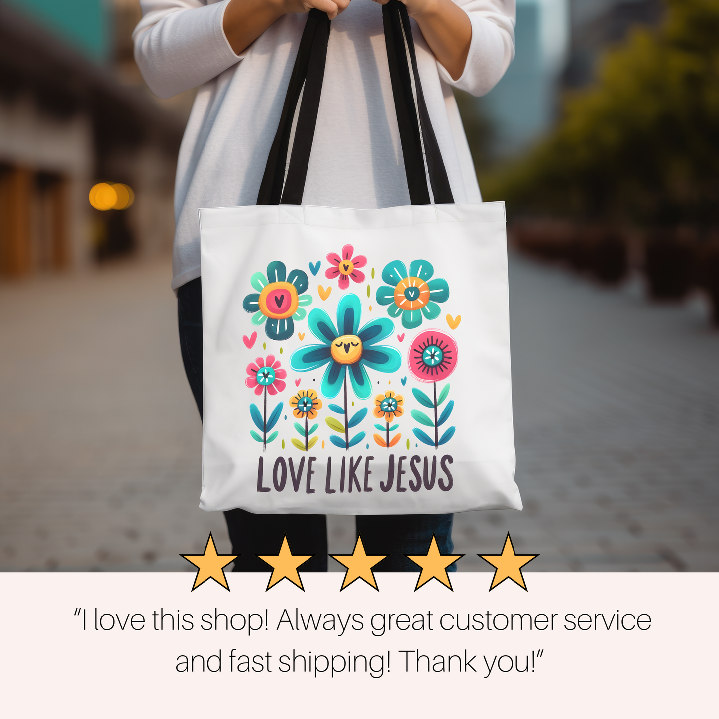 Floral Scripture Gift ToteBag, Christian Tote Bag, Church Bag, Everyday Cute Tote Bag, Reusable Bag Gift for Christian Mom Sister Friend, Religious Gift