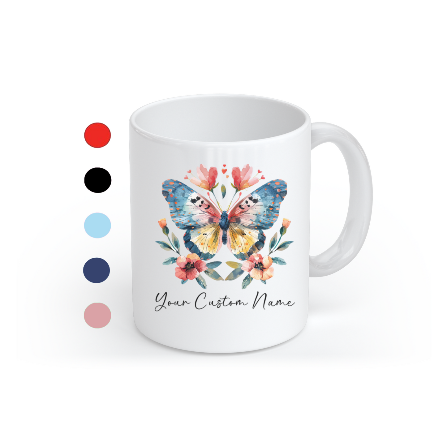 Personalized Butterfly Floral Mug – Custom 11oz Butterfly Design – Butterfly Lover Gift – Microwave & Dishwasher Safe –