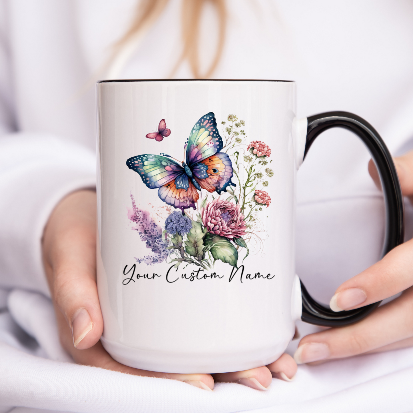 Personalized Gift Mug - Personalized Vibrant Butterfly Mug – 11oz Custom Butterfly Coffee Mug with Name - Floral Coffe Mug - Butterfly Lover Gift