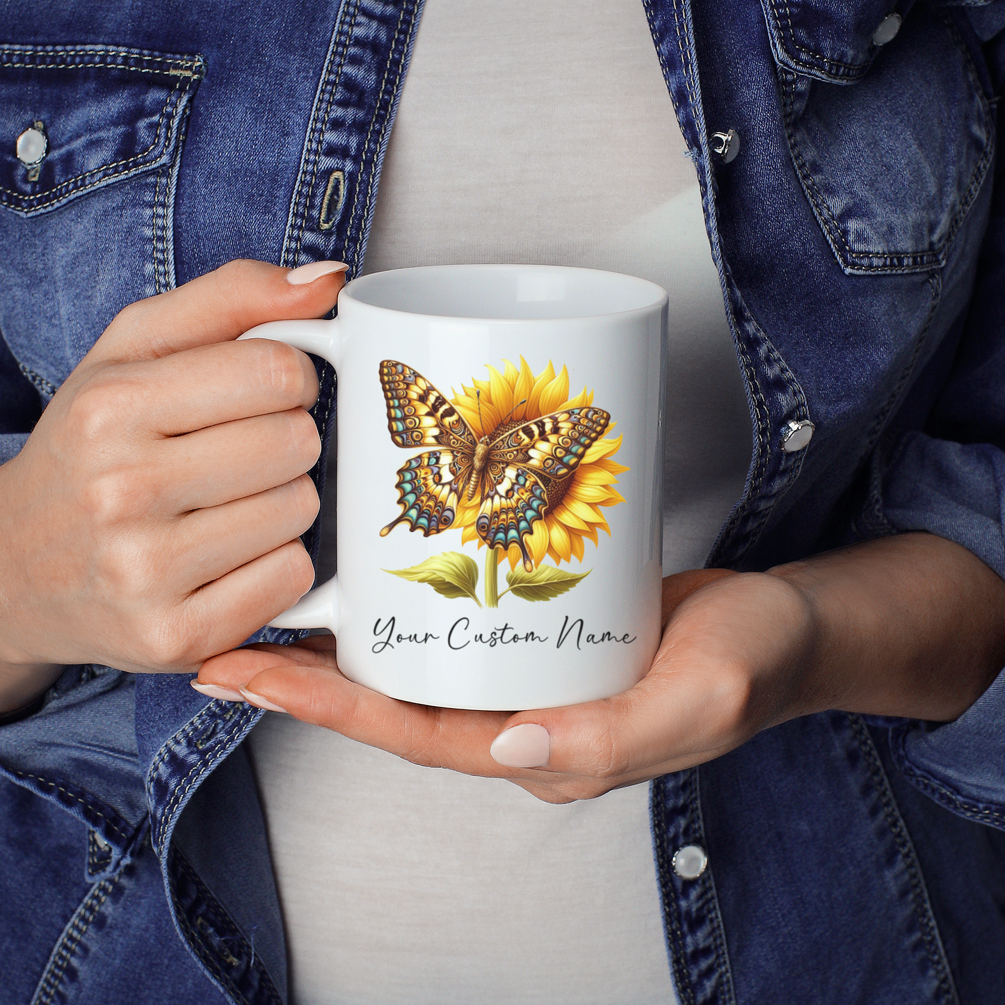 Custom Name Coffee Mug - Personalized Butterfly Coffee Cup - Personalized Sunflower Butterfly Mug  - Butterfly Gift for Women - Butterfly Lover Gifts, Butterflies