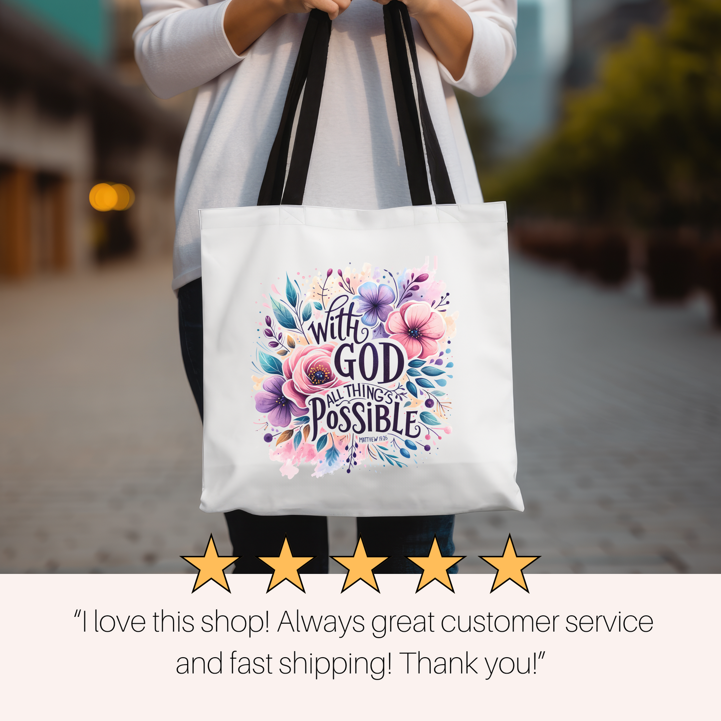 Religious Gift, Scripture Gift, Christian Tote Bag, Church Bag, Everyday Cute Tote Bag, Reusable Bag Gift for Christian Mom Sister Friend, Religious Gift