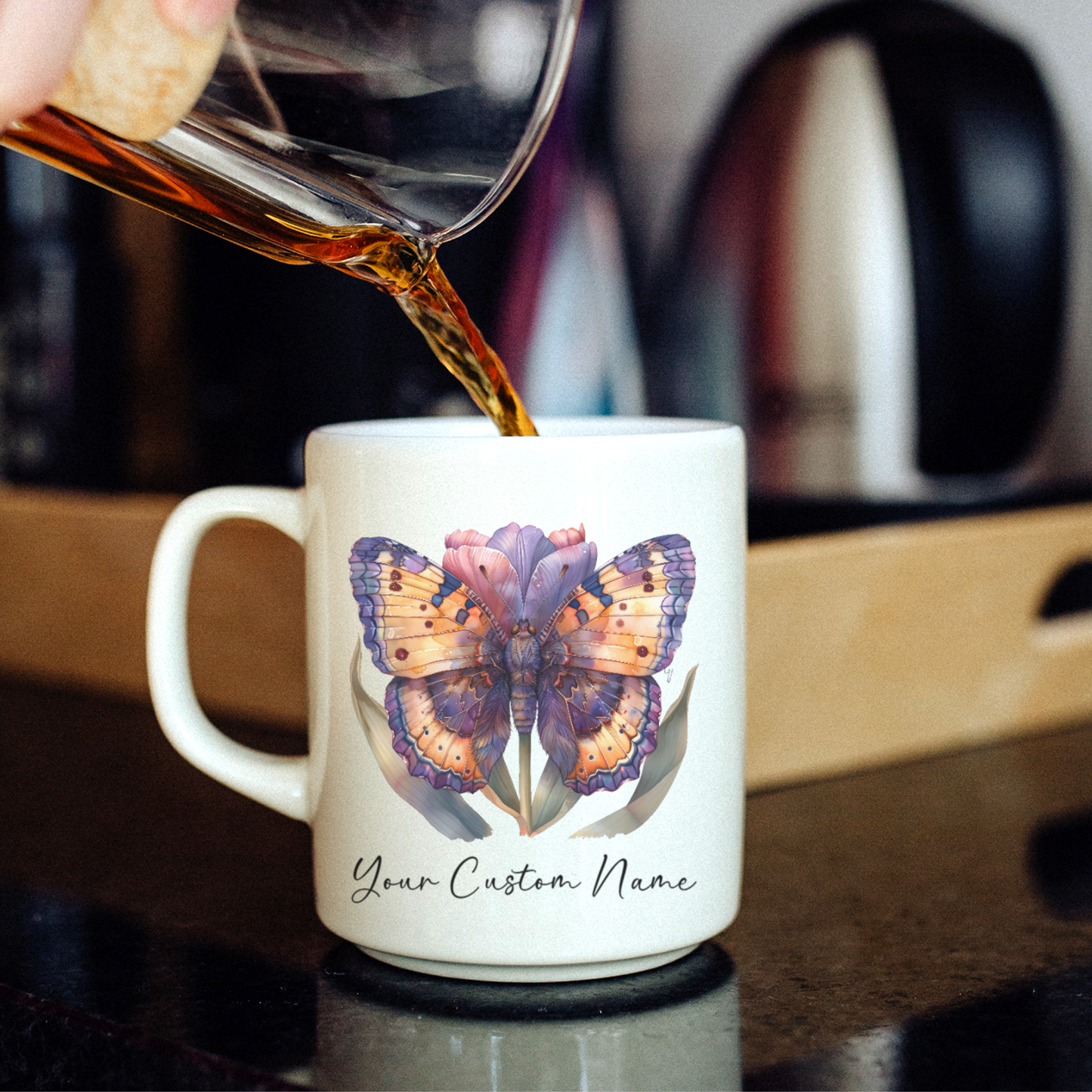 Personalized Vibrant Butterfly Mug – Custom 11oz Butterfly Design – Perfect for Women – Microwave & Dishwasher Safe – Multiple Colors