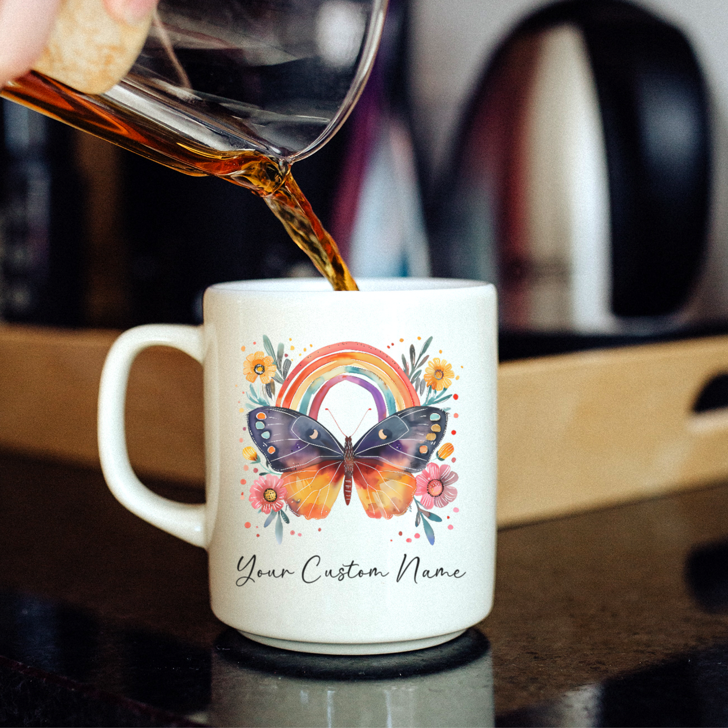 Butterfly Gift for Women - Personalized Butterfly Coffee Cup - Custom Name Coffee Mug - Personalized Rainbow Butterfly Mug – Custom Coffee Mug with Name