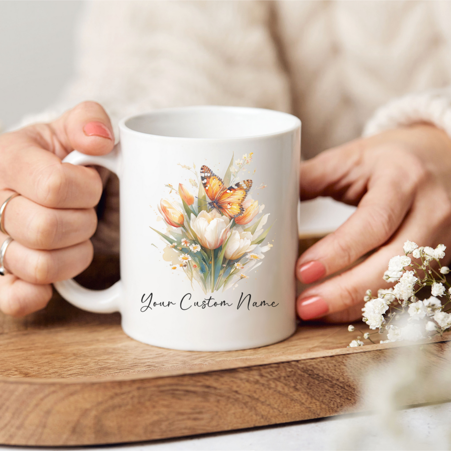 Personalized Orange Butterfly Mug – Custom 11oz Butterfly Design – Perfect for Women – Microwave & Dishwasher Safe – Multiple Colors