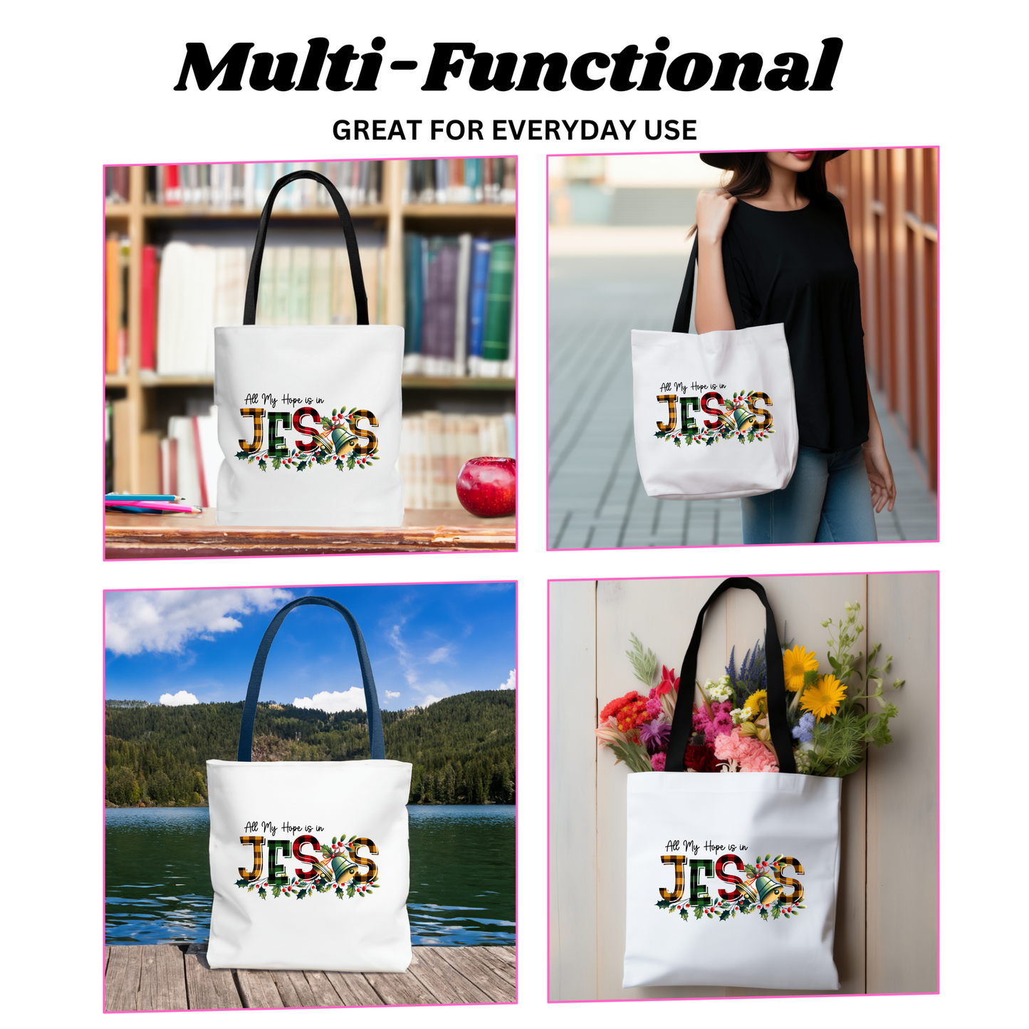 Christian Tote Bag, Religious Gift, Scripture Gift, Church Bag, Everyday Cute Tote Bag, Reusable Bag Gift for Christian Mom Sister Friend,