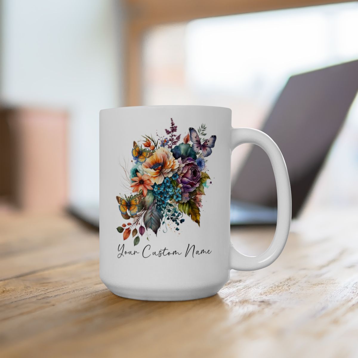 Personalized Floral Butterfly Mug – Custom 11oz Butterfly Design – Perfect for Women – Microwave & Dishwasher Safe – Multiple Colors