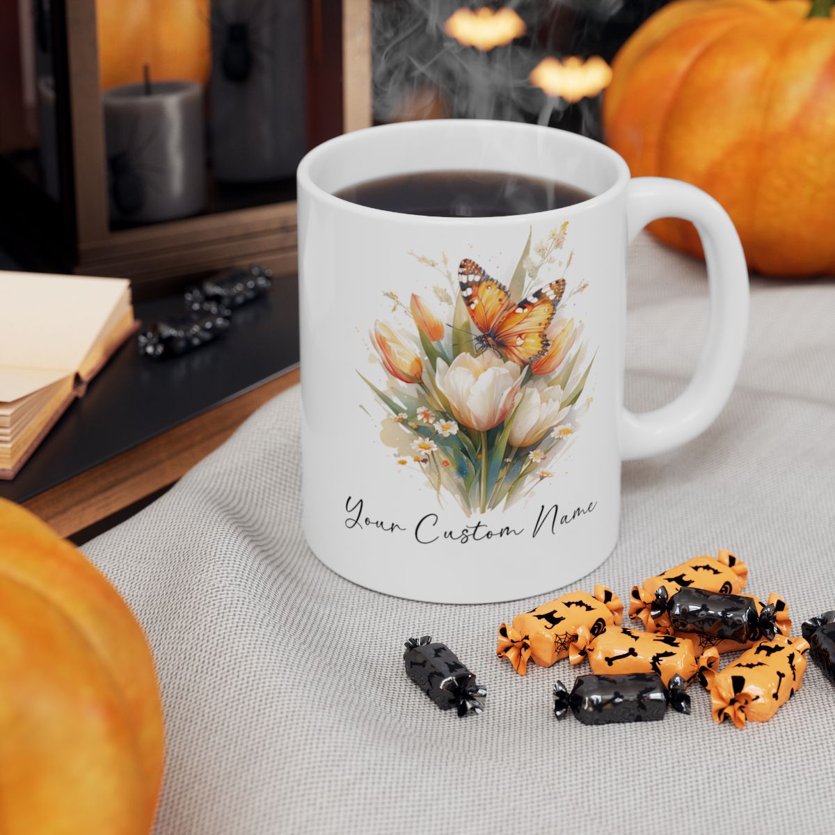 Personalized Orange Butterfly Mug – Custom 11oz Butterfly Design – Perfect for Women – Microwave & Dishwasher Safe – Multiple Colors