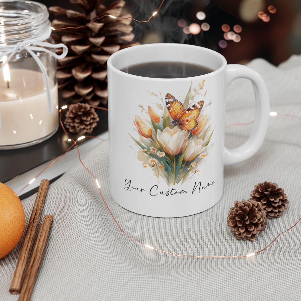 Personalized Orange Butterfly Mug – Custom 11oz Butterfly Design – Perfect for Women – Microwave & Dishwasher Safe – Multiple Colors