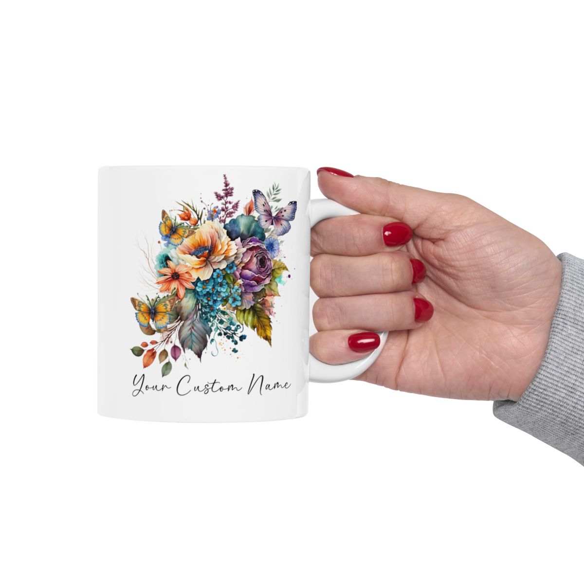 Personalized Floral Butterfly Mug – Custom 11oz Butterfly Design – Perfect for Women – Microwave & Dishwasher Safe – Multiple Colors