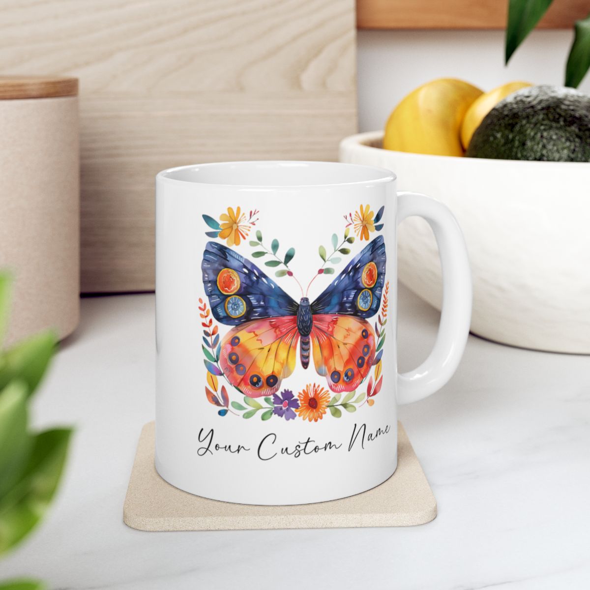 ustom Butterfly Coffee Mug with Floral Design - Personalized Nature Lover Gift - Unique Coffee Cup for Women - 11oz Ceramic Cup