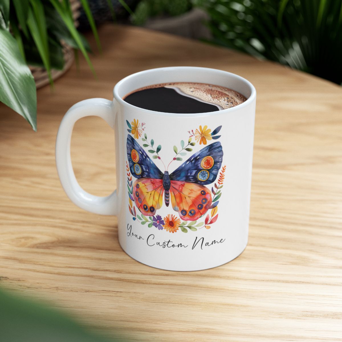 ustom Butterfly Coffee Mug with Floral Design - Personalized Nature Lover Gift - Unique Coffee Cup for Women - 11oz Ceramic Cup