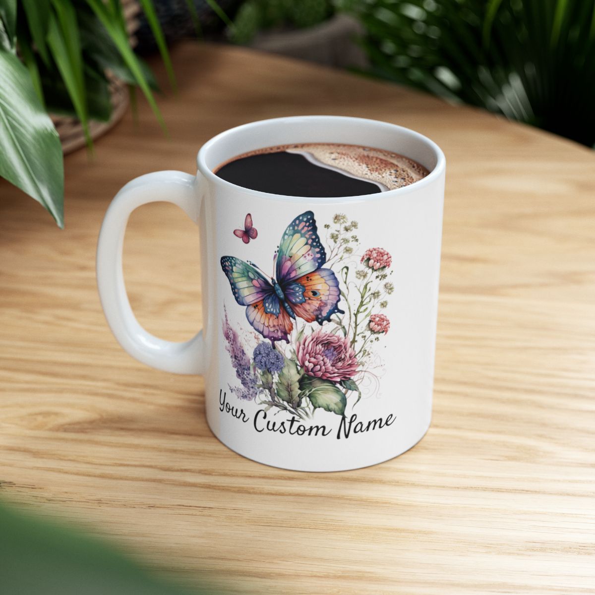 Personalized Gift Mug - Personalized Vibrant Butterfly Mug – 11oz Custom Butterfly Coffee Mug with Name - Floral Coffe Mug - Butterfly Lover Gift