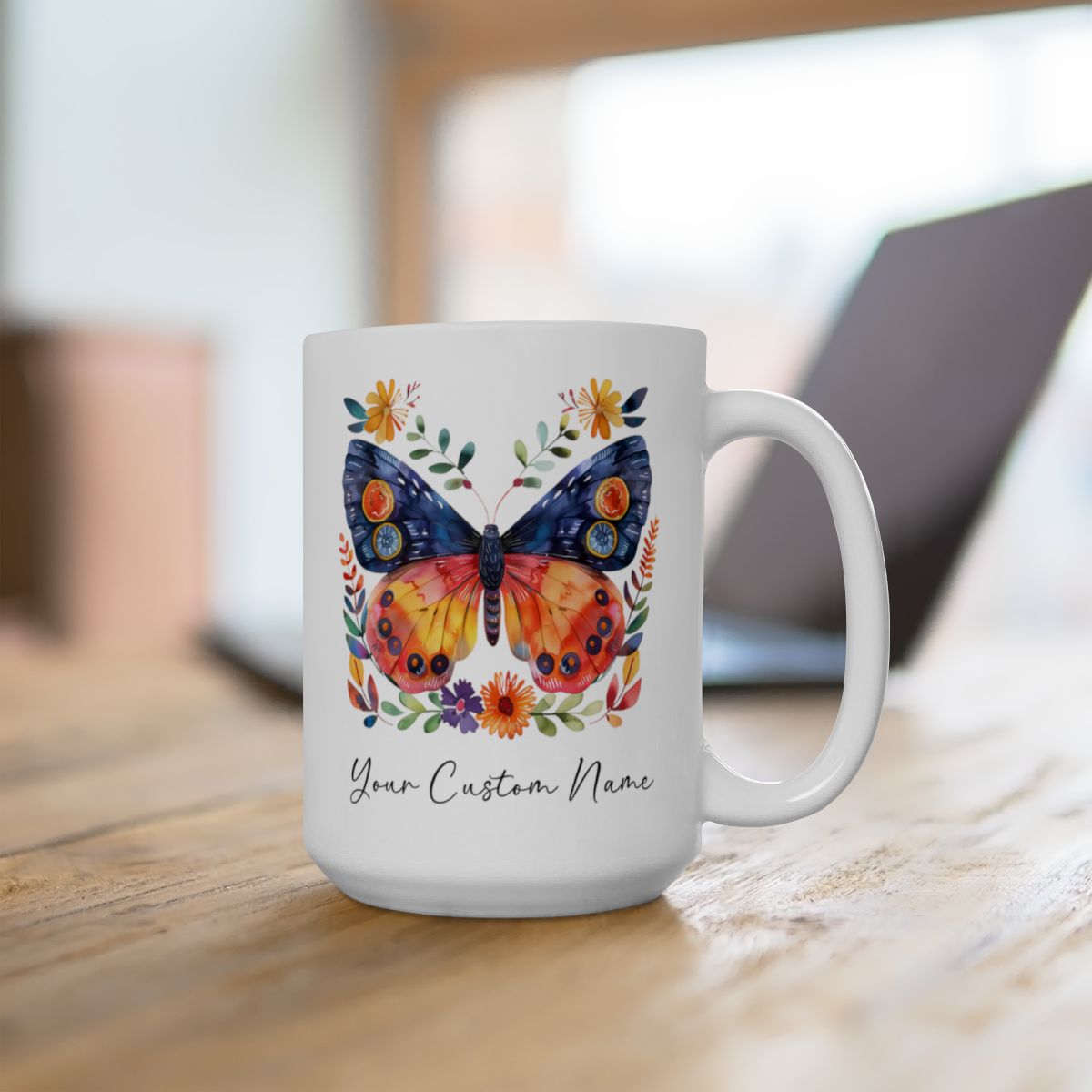 ustom Butterfly Coffee Mug with Floral Design - Personalized Nature Lover Gift - Unique Coffee Cup for Women - 11oz Ceramic Cup