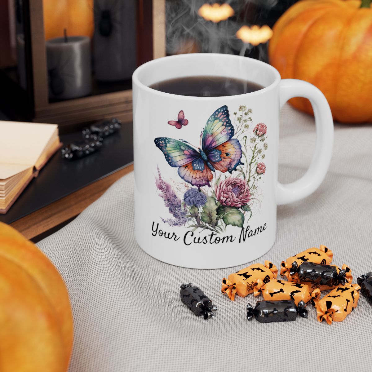 Personalized Gift Mug - Personalized Vibrant Butterfly Mug – 11oz Custom Butterfly Coffee Mug with Name - Floral Coffe Mug - Butterfly Lover Gift