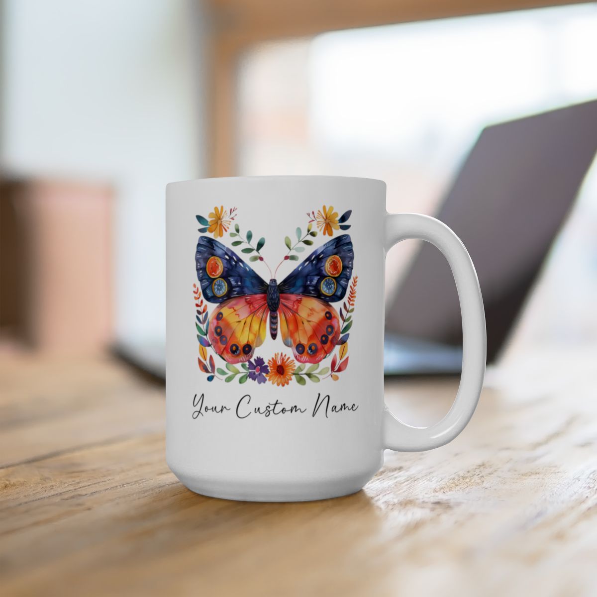 ustom Butterfly Coffee Mug with Floral Design - Personalized Nature Lover Gift - Unique Coffee Cup for Women - 11oz Ceramic Cup