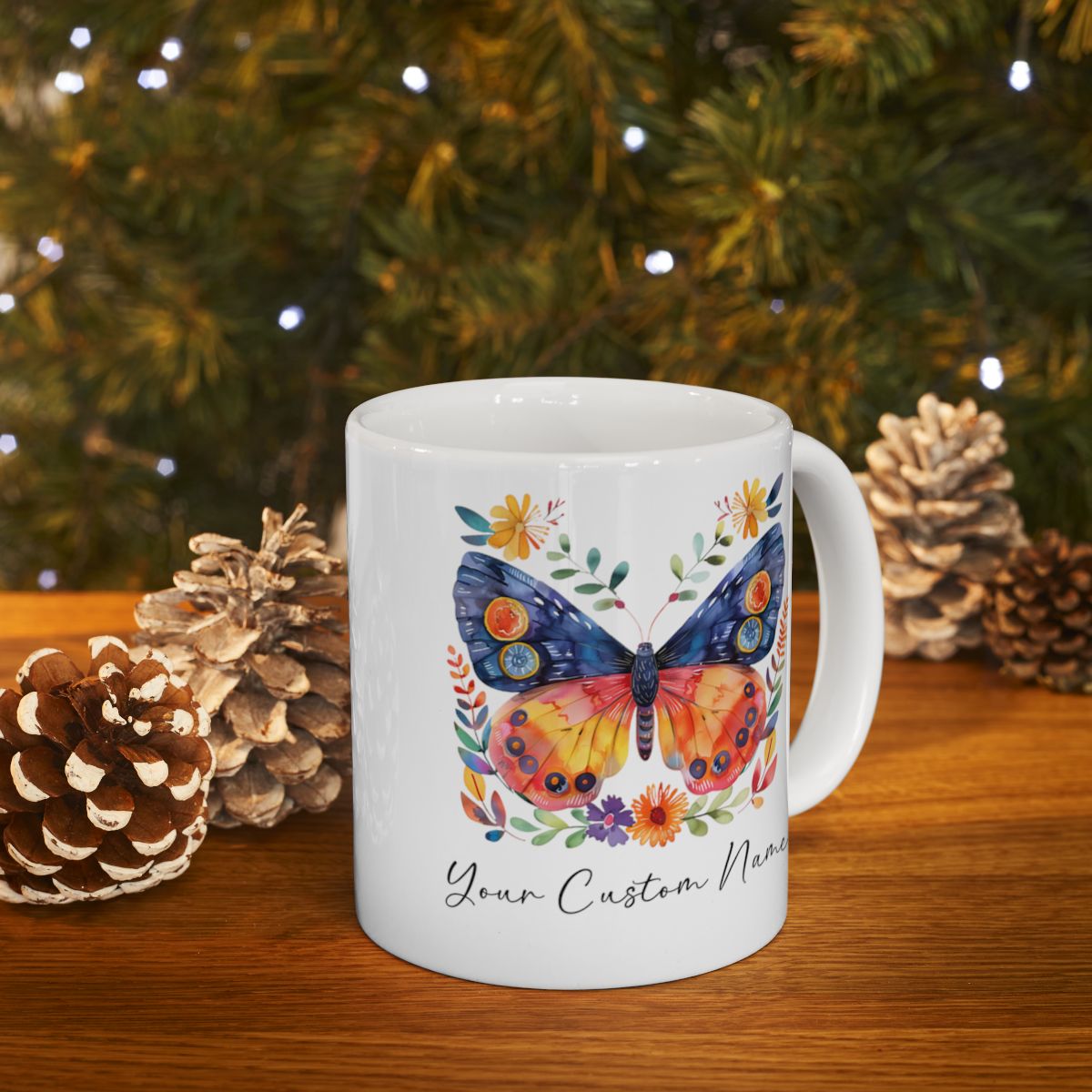 ustom Butterfly Coffee Mug with Floral Design - Personalized Nature Lover Gift - Unique Coffee Cup for Women - 11oz Ceramic Cup