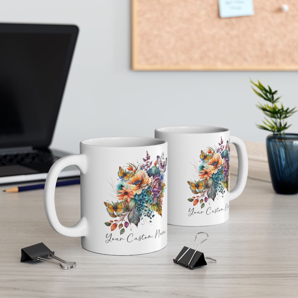 Personalized Floral Butterfly Mug – Custom 11oz Butterfly Design – Perfect for Women – Microwave & Dishwasher Safe – Multiple Colors