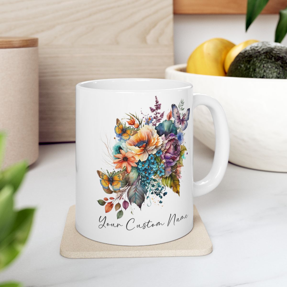 Personalized Floral Butterfly Mug – Custom 11oz Butterfly Design – Perfect for Women – Microwave & Dishwasher Safe – Multiple Colors