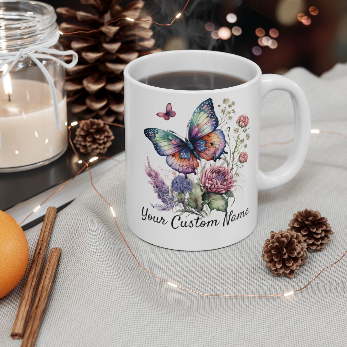 Personalized Gift Mug - Personalized Vibrant Butterfly Mug – 11oz Custom Butterfly Coffee Mug with Name - Floral Coffe Mug - Butterfly Lover Gift