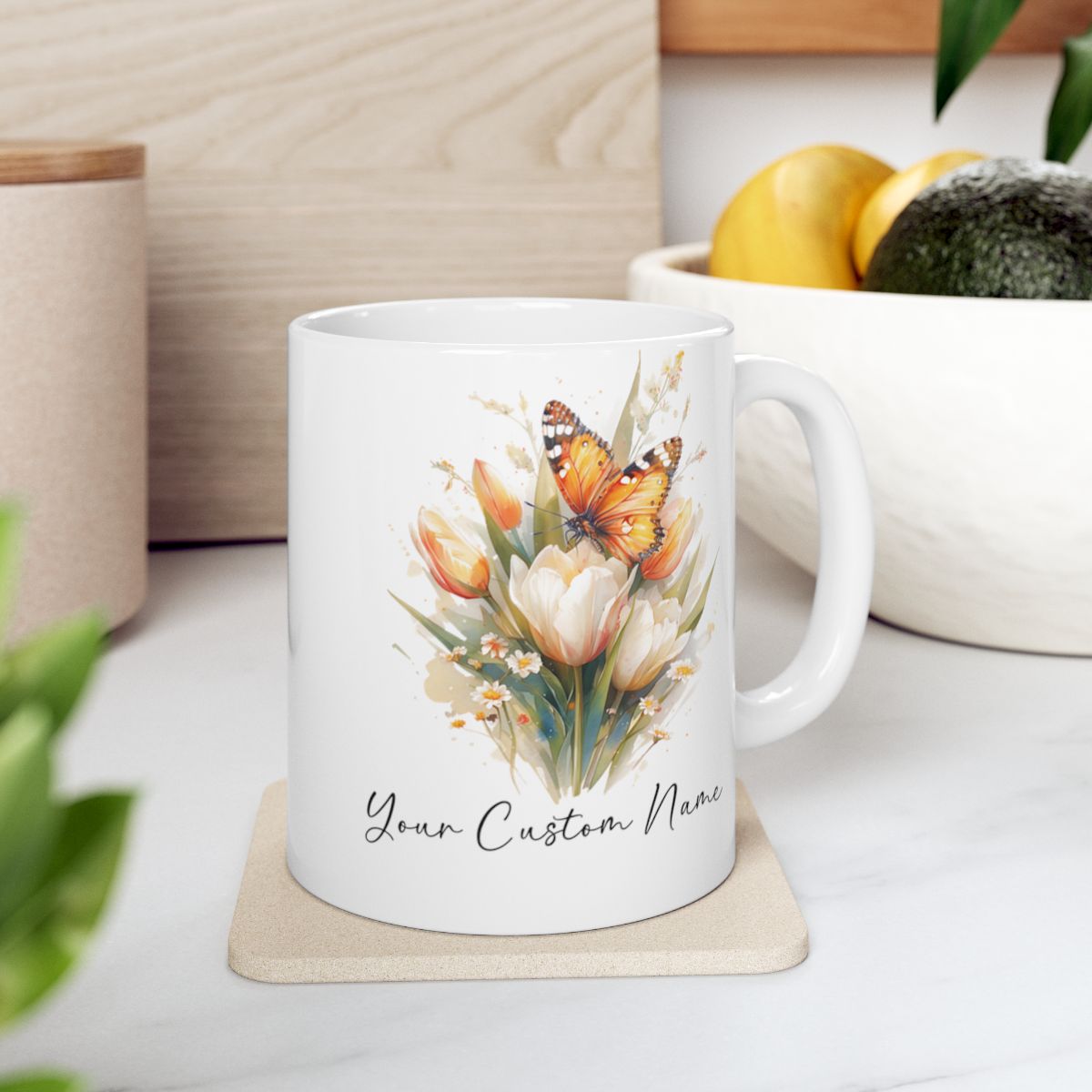 Personalized Orange Butterfly Mug – Custom 11oz Butterfly Design – Perfect for Women – Microwave & Dishwasher Safe – Multiple Colors