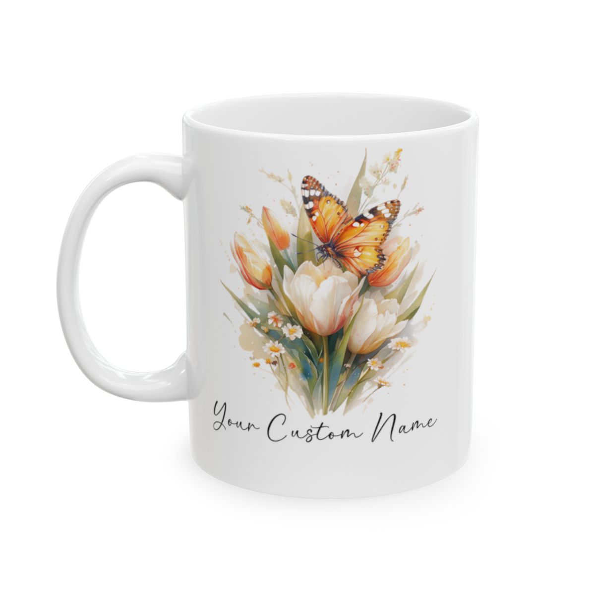 Personalized Orange Butterfly Mug – Custom 11oz Butterfly Design – Perfect for Women – Microwave & Dishwasher Safe – Multiple Colors