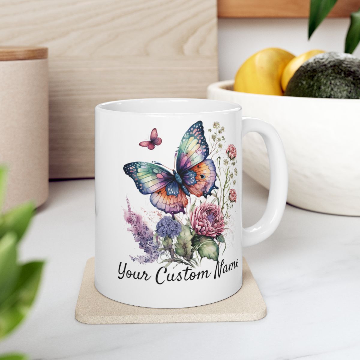 Personalized Gift Mug - Personalized Vibrant Butterfly Mug – 11oz Custom Butterfly Coffee Mug with Name - Floral Coffe Mug - Butterfly Lover Gift