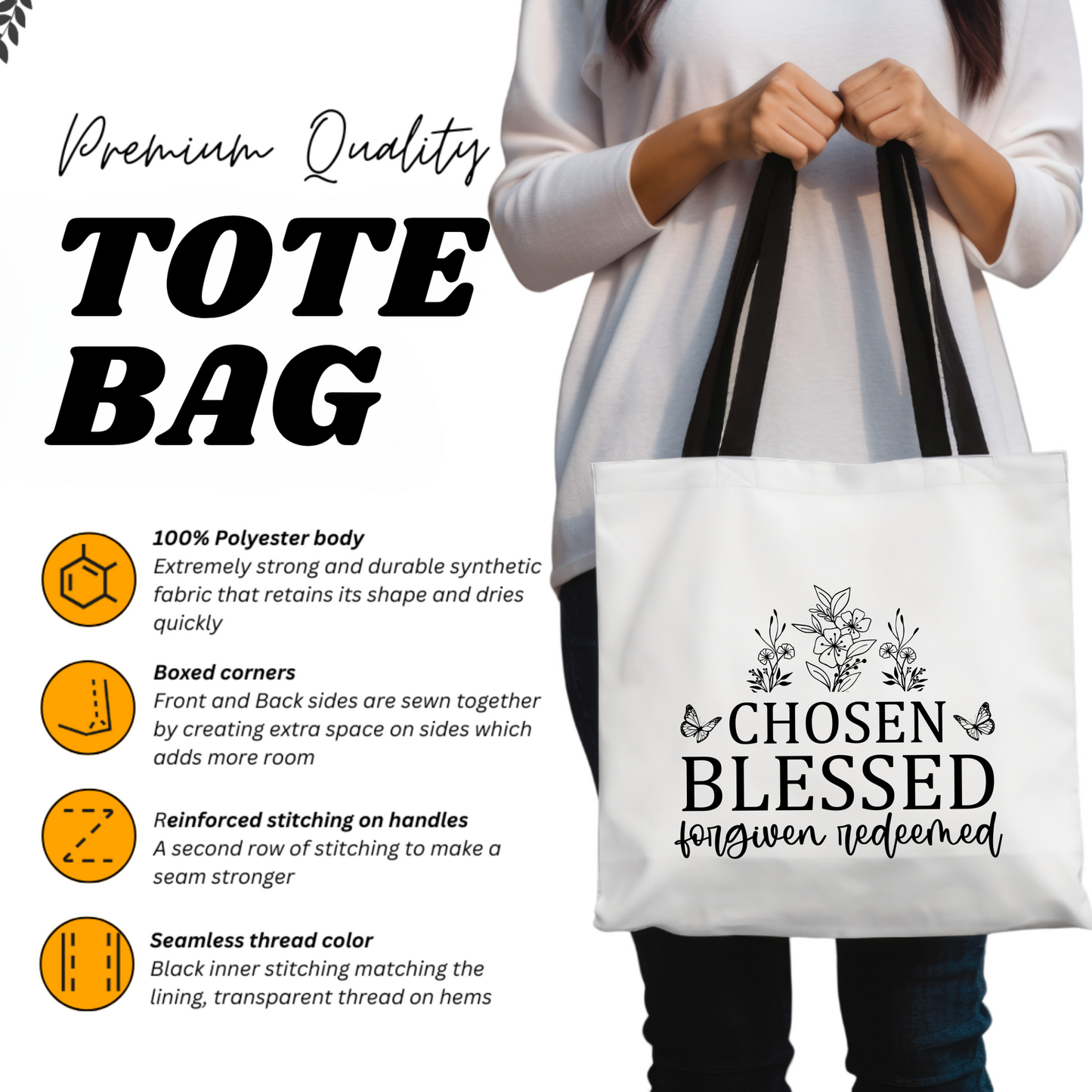 Blessed Scripture Gift, Christian Tote Bag, Church Bag, Everyday Cute Tote Bag, Reusable Bag Gift for Christian Mom Sister Friend, Faith Tote Bag