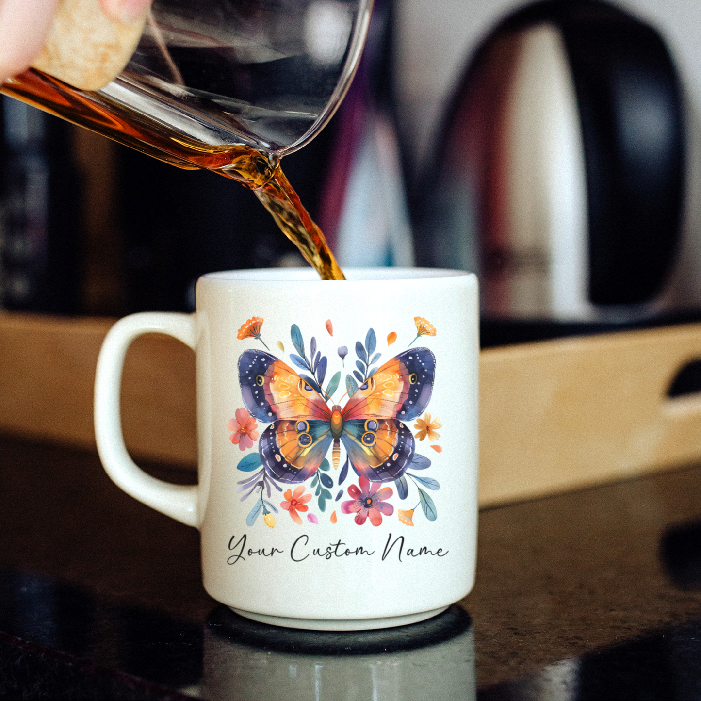 Personalized Butterfly Coffee Mug - Custom Floral Design - Unique Gifts for Women - 11oz Ceramic Cup - Multiple Colors Available