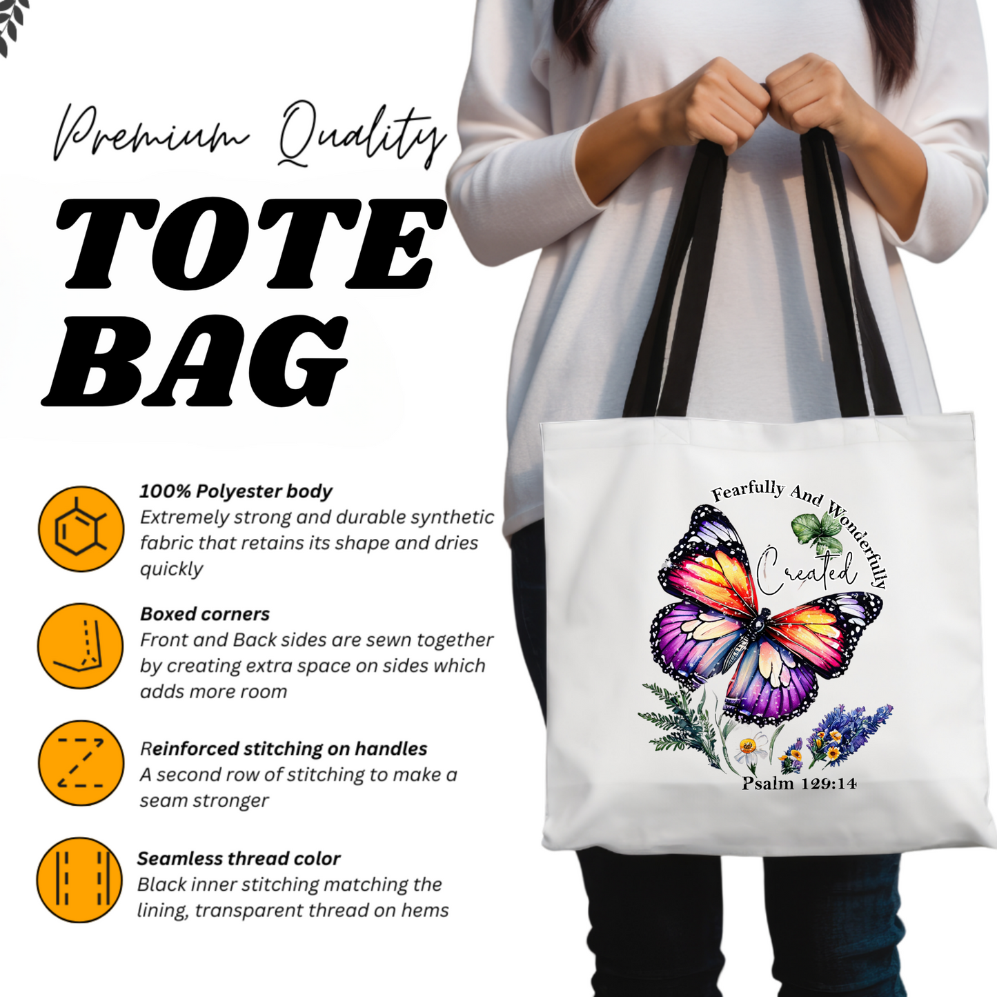 Butterfly Scripture Gift, Christian Tote Bag, Church Bag, Everyday Cute Tote Bag, Reusable Bag Gift for Christian Mom Sister Friend, Religious Gift