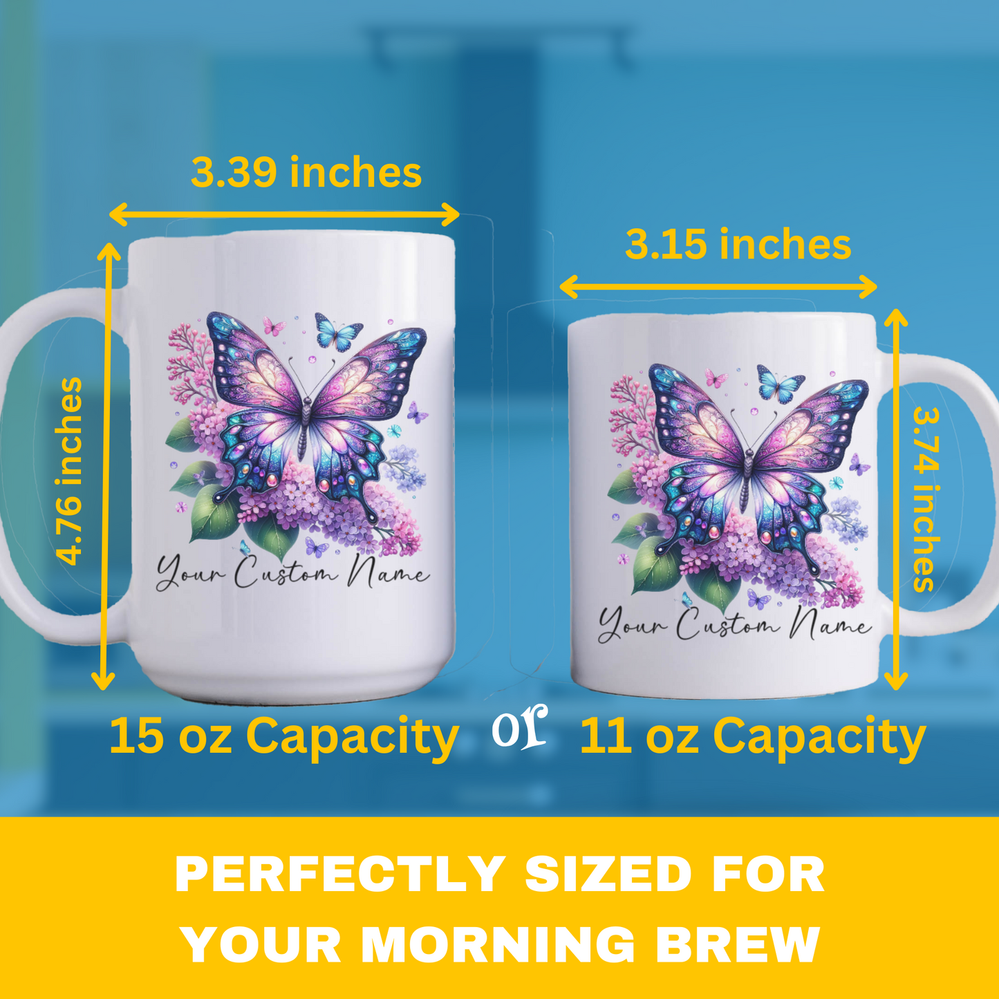 Personalized Lilac Butterfly Mug – Custom 11oz Butterfly Design – Perfect for Women – Microwave & Dishwasher Safe – Multiple Colors