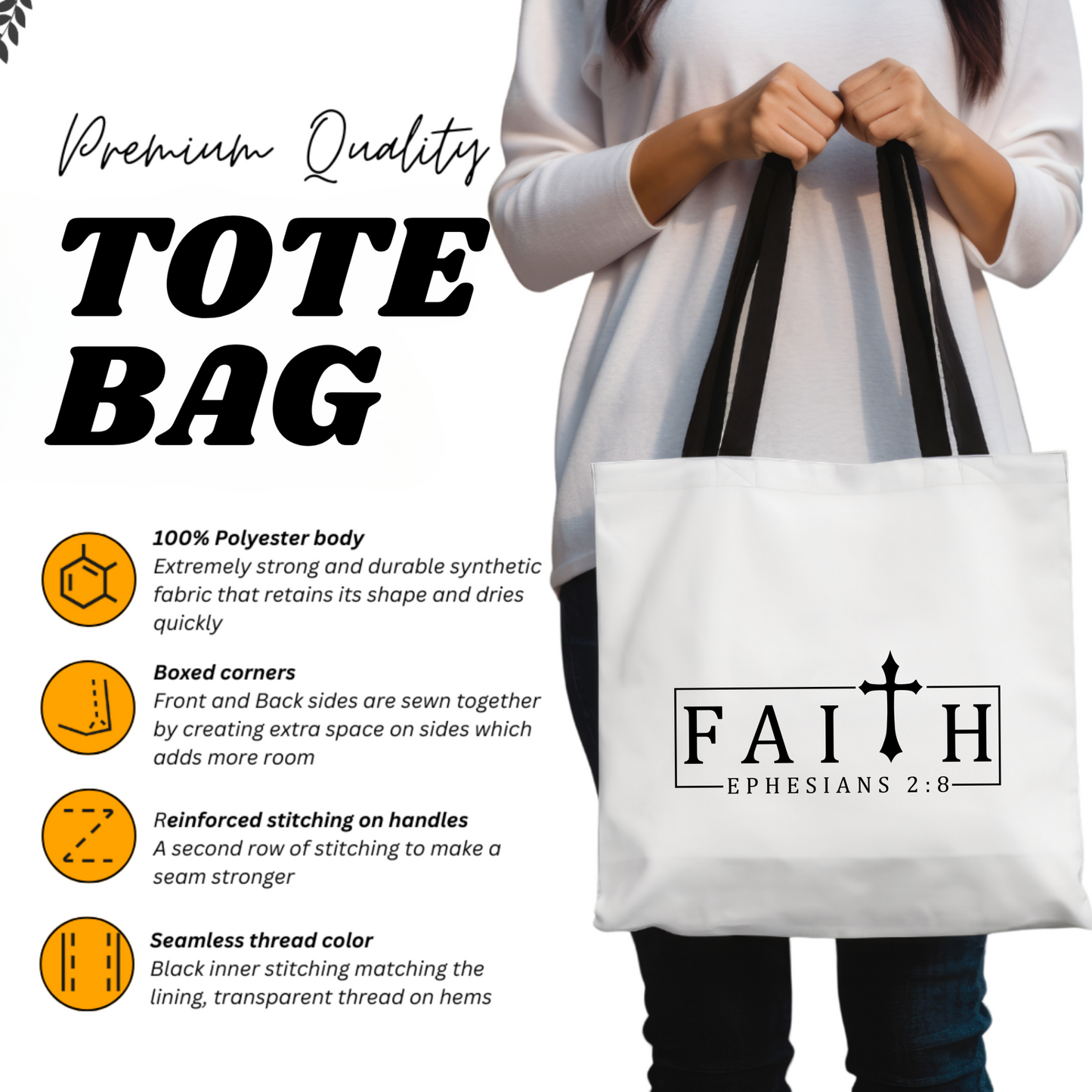 Faith Tote Bag, Scripture Gift, Christian Tote Bag, Church Bag, Everyday Cute Tote Bag, Reusable Bag Gift for Christian Mom Sister Friend,