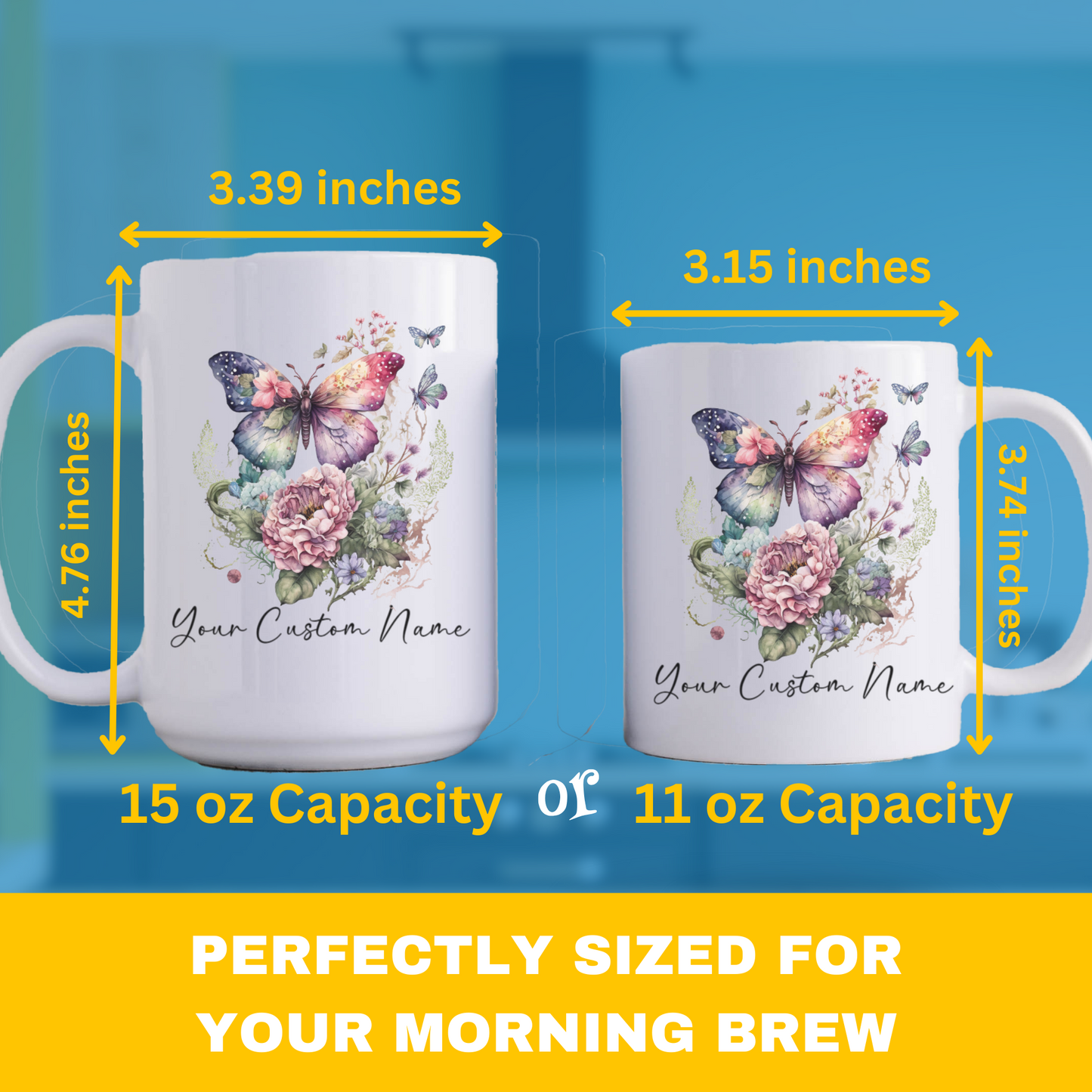 Personalized Floral Butterfly Mug – Custom 11oz Butterfly Design – Gift for Butterfly Lovers Mom Sister Friend - Microwave & Dishwasher Safe