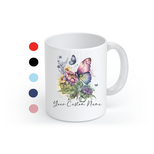 Custom Butterfly Coffee Mug – 11oz Personalized Coffee Mug with Name – Colorful Butterfly & Floral Design – Microwave & Dishwasher Safe