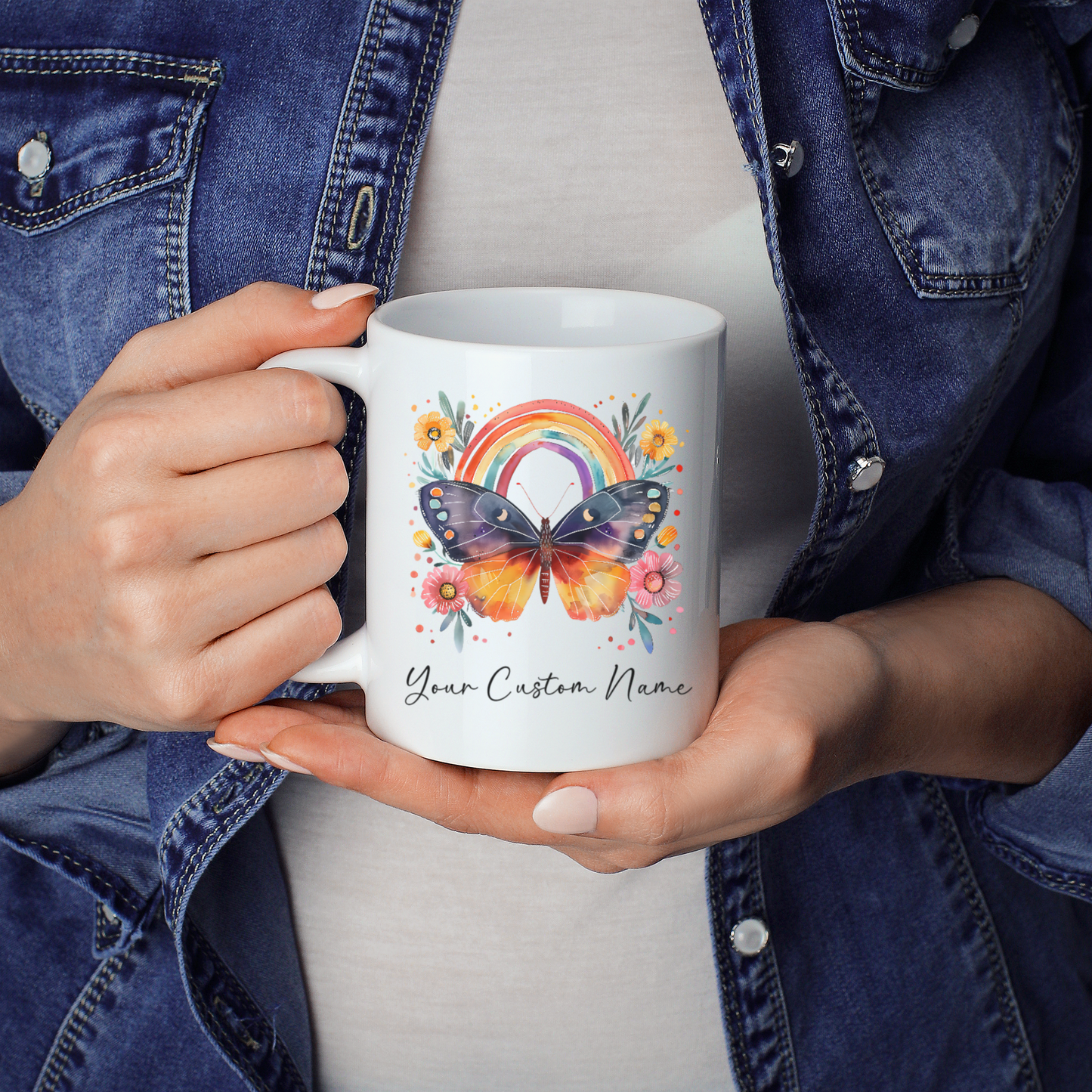 Butterfly Gift for Women - Personalized Butterfly Coffee Cup - Custom Name Coffee Mug - Personalized Rainbow Butterfly Mug – Custom Coffee Mug with Name