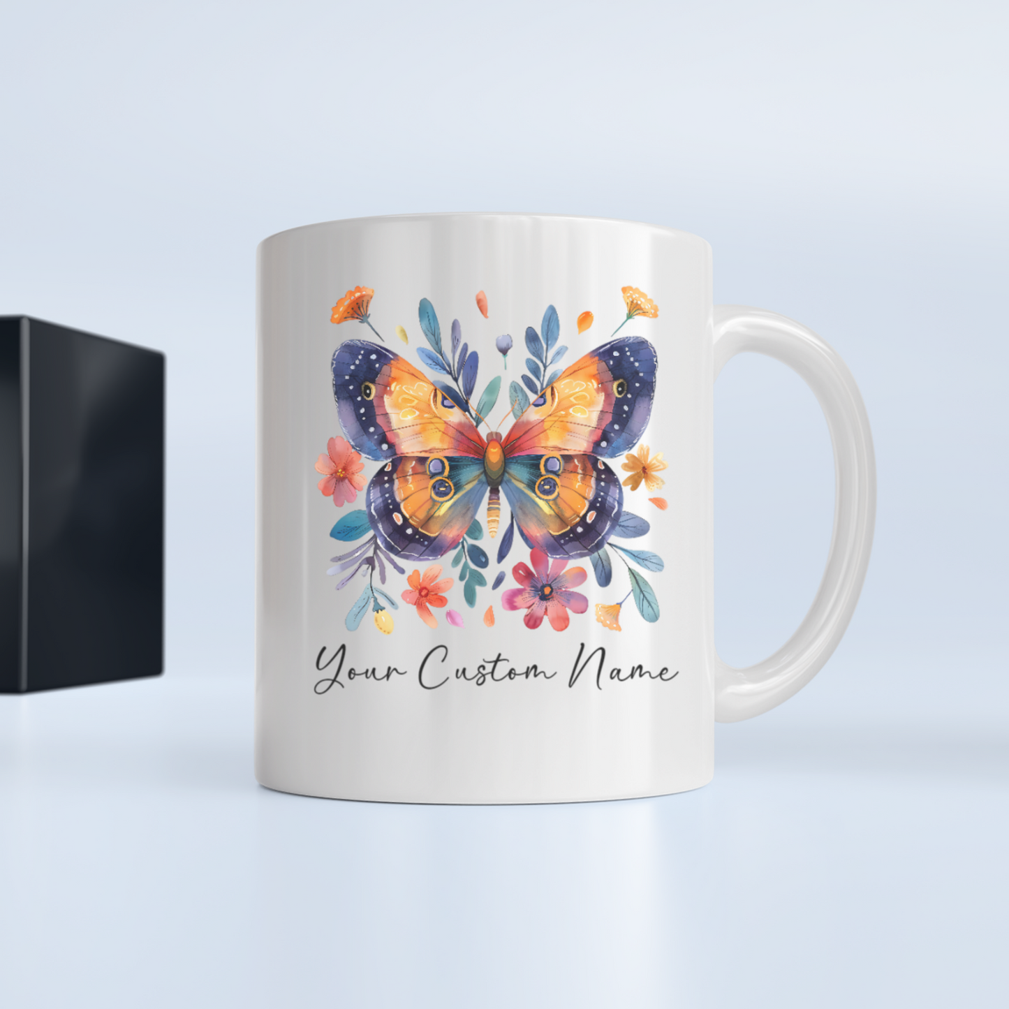 Personalized Butterfly Coffee Mug - Custom Floral Design - Unique Gifts for Women - 11oz Ceramic Cup - Multiple Colors Available