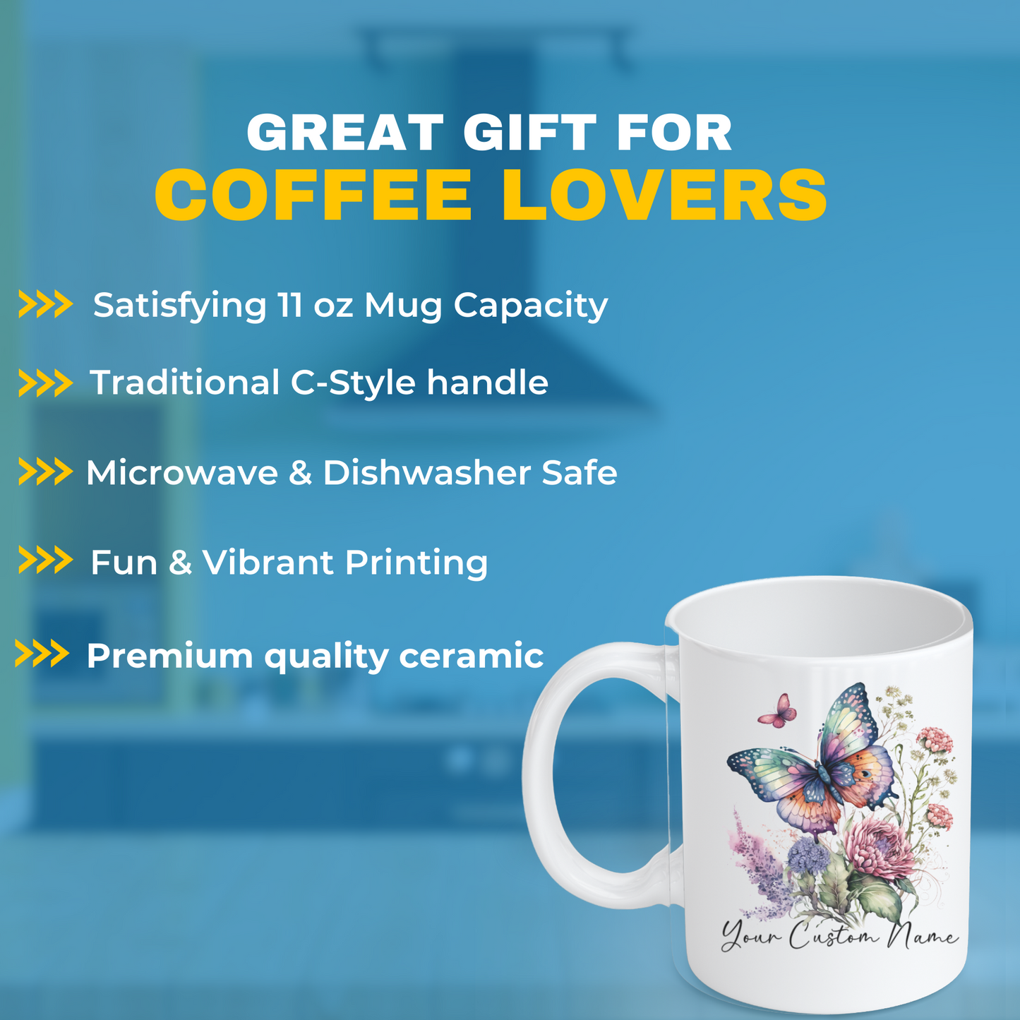 Personalized Gift Mug - Personalized Vibrant Butterfly Mug – 11oz Custom Butterfly Coffee Mug with Name - Floral Coffe Mug - Butterfly Lover Gift