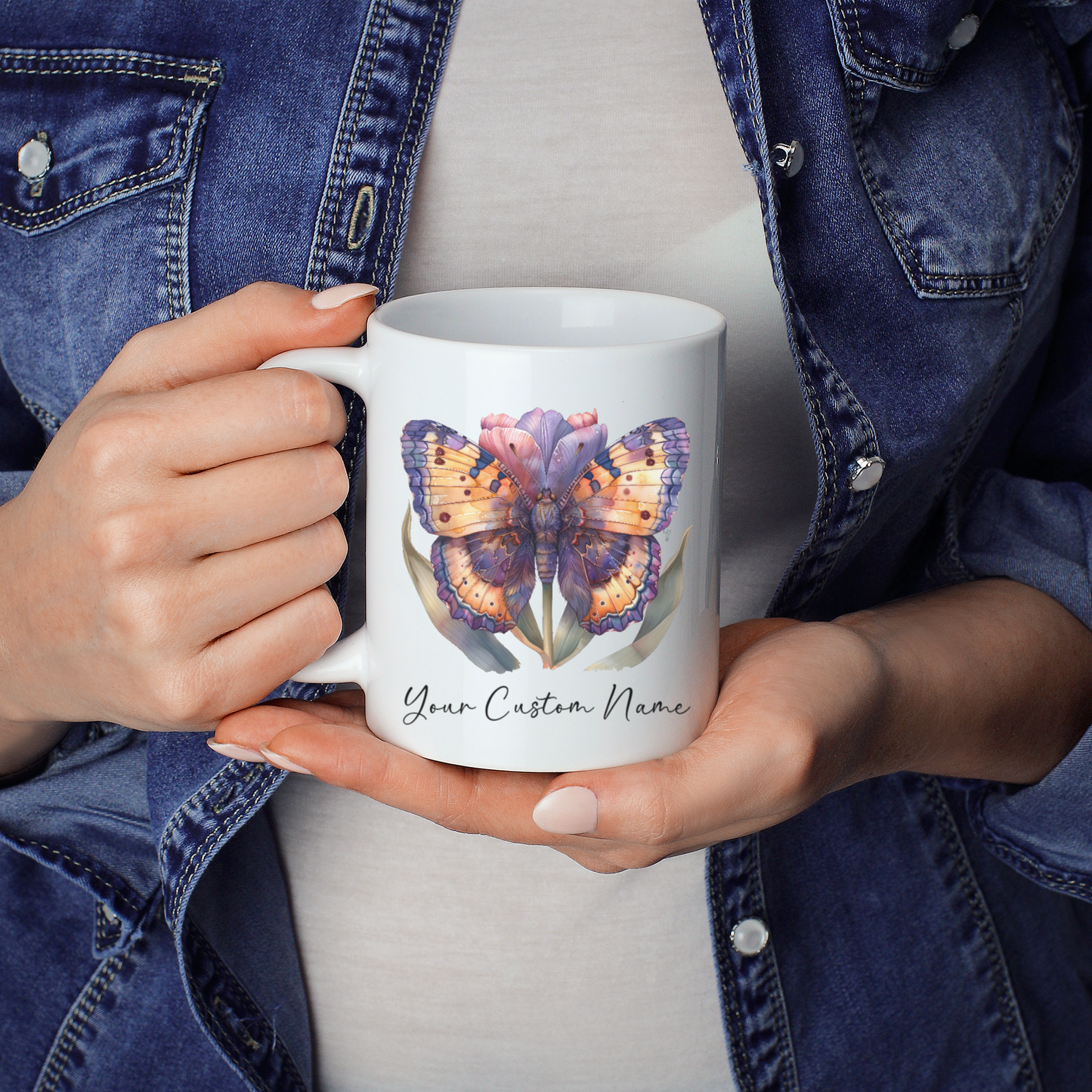 Personalized Vibrant Butterfly Mug – Custom 11oz Butterfly Design – Perfect for Women – Microwave & Dishwasher Safe – Multiple Colors