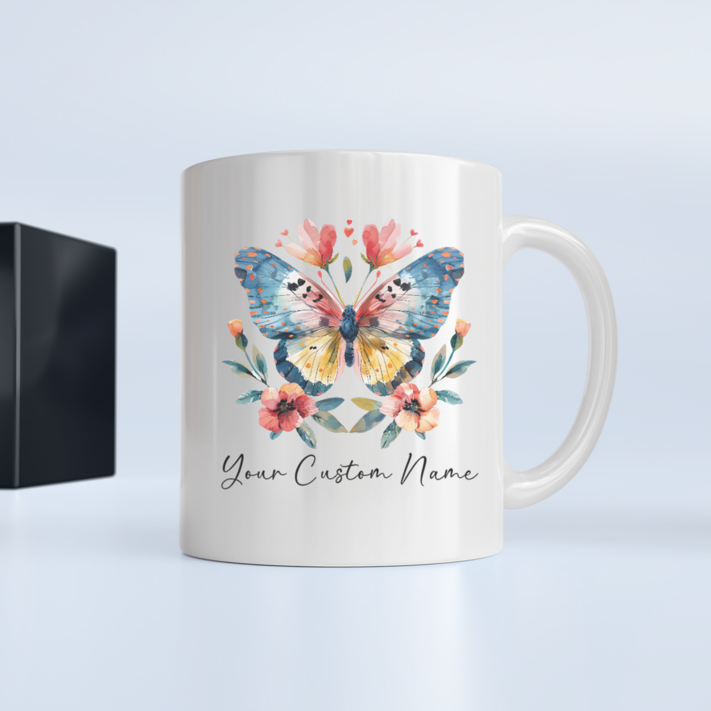 Personalized Butterfly Floral Mug – Custom 11oz Butterfly Design – Butterfly Lover Gift – Microwave & Dishwasher Safe –