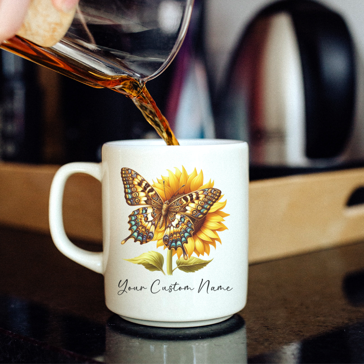 Custom Name Coffee Mug - Personalized Butterfly Coffee Cup - Personalized Sunflower Butterfly Mug  - Butterfly Gift for Women - Butterfly Lover Gifts, Butterflies