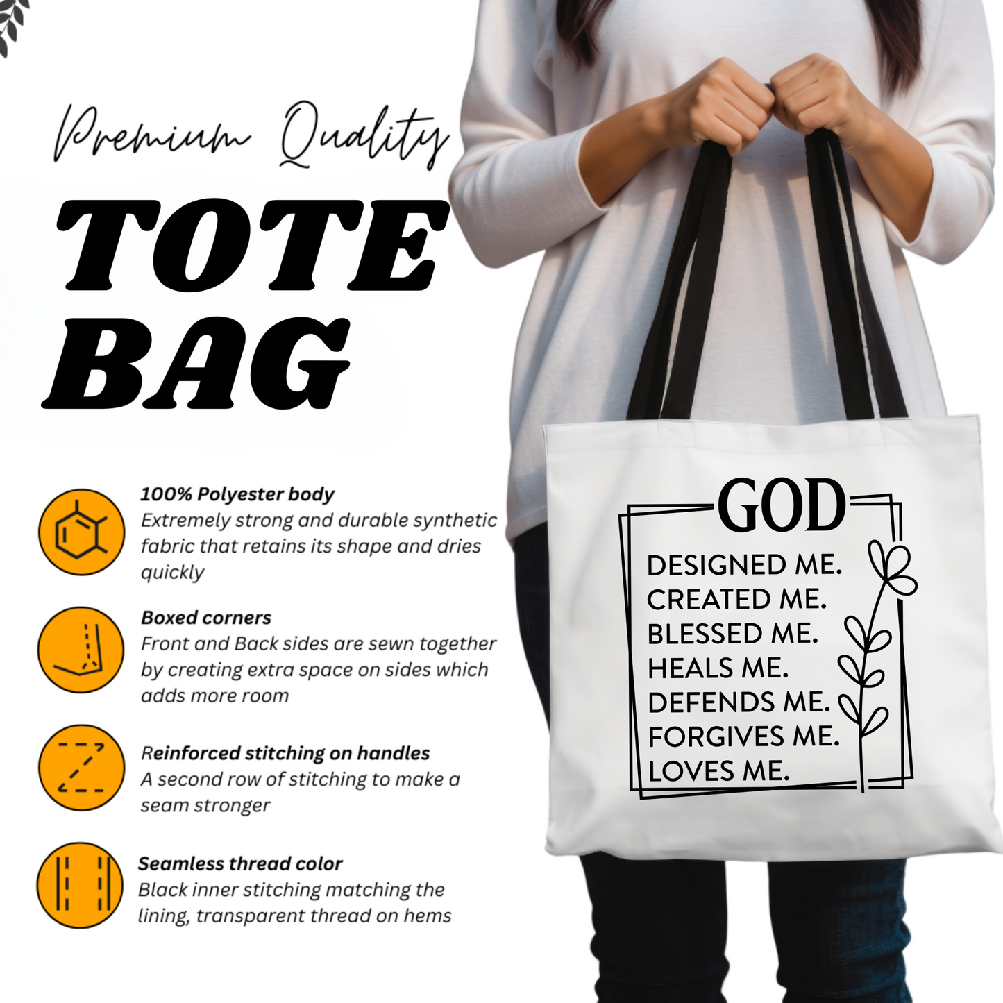 Gift ToteBag, Scripture Gift, Christian Tote Bag, Church Bag, Everyday Cute Tote Bag, Reusable Bag Gift for Christian Mom Sister Friend, Religious Gift