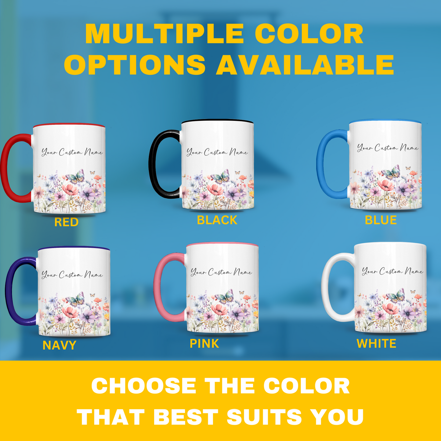 Custom Butterfly Coffee Mug – 11oz Personalized Coffee Mug with Name – Colorful Butterfly & Floral Design Gift for Mom Sister Friend