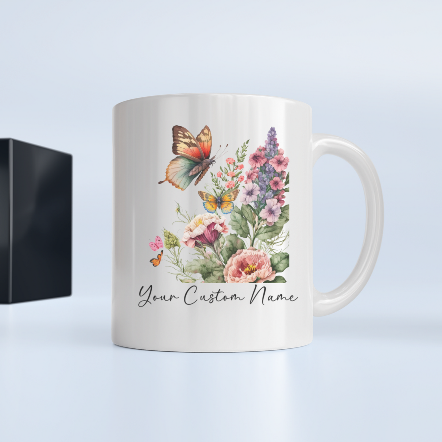 Personalized Botanical Butterfly Mug – Custom 11oz Floral Design – Butterfly Lover gft for Women – Microwave & Dishwasher Safe – Multiple Colors