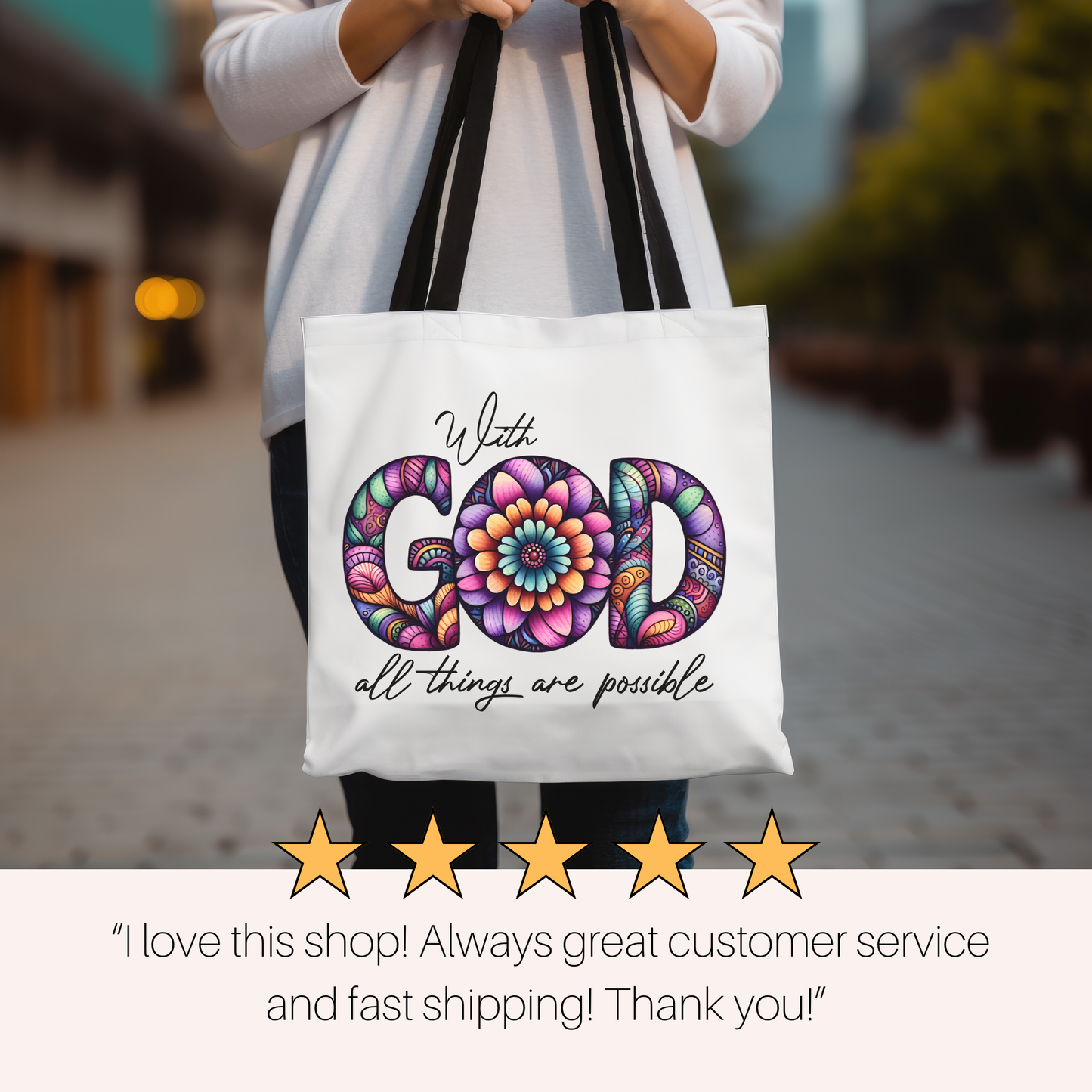 God Tote Bag, Religious Gift, Christian Tote Bag, Church Bag, Everyday Cute Tote Bag, Reusable Bag Gift for Christian Mom Sister Friend,