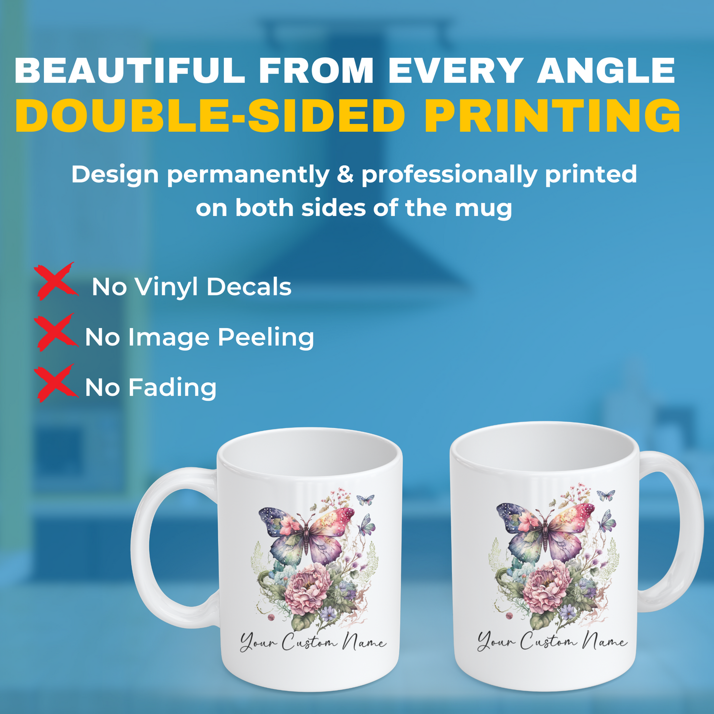 Personalized Floral Butterfly Mug – Custom 11oz Butterfly Design – Gift for Butterfly Lovers Mom Sister Friend - Microwave & Dishwasher Safe