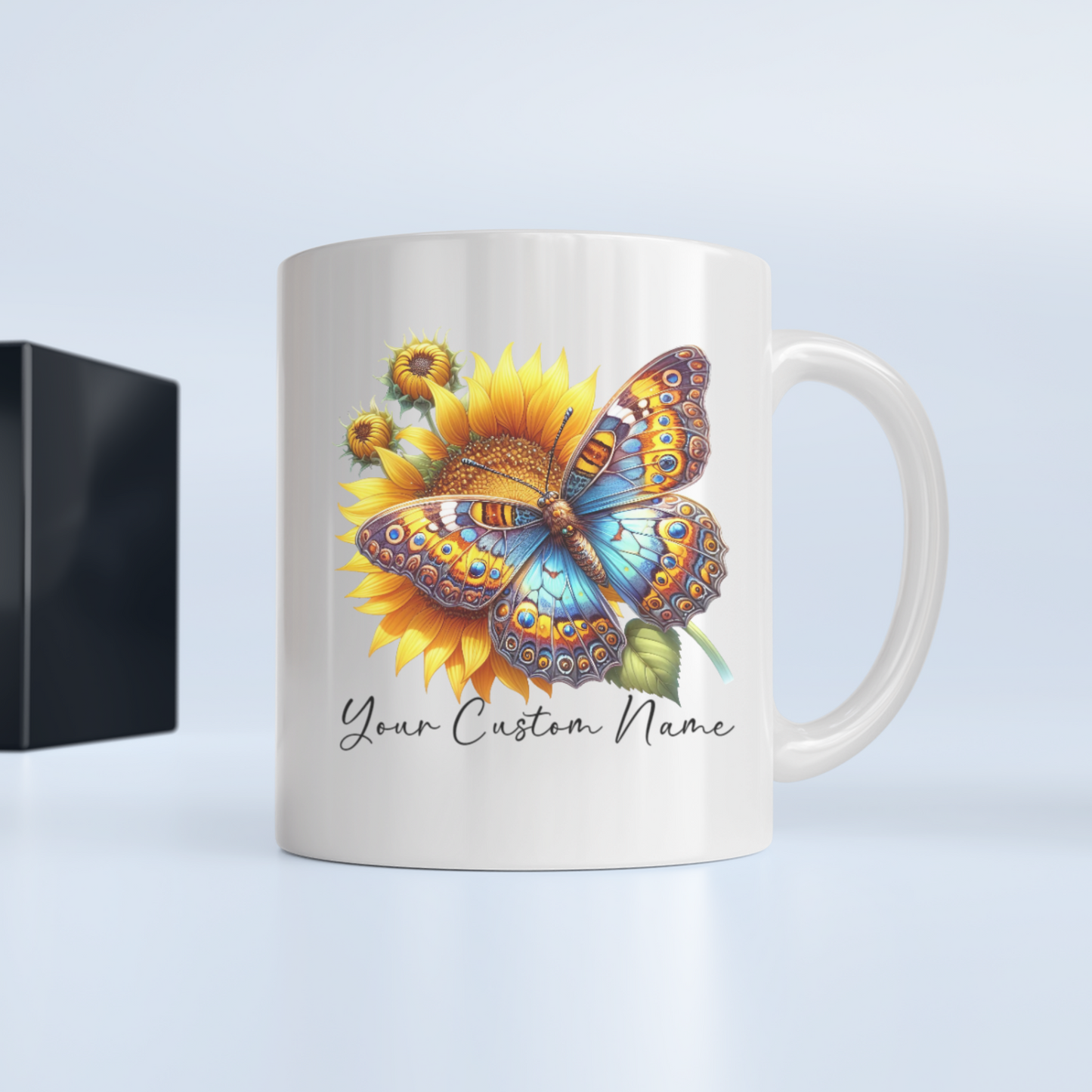 Personalized Sunflower Butterfly Mug – Custom 11oz Butterfly Design – Perfect for Women – Microwave & Dishwasher Safe – Multiple Colors