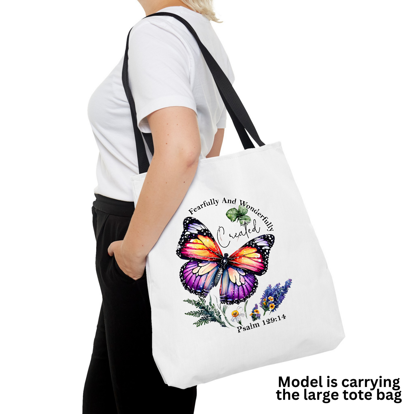 Butterfly Scripture Gift, Christian Tote Bag, Church Bag, Everyday Cute Tote Bag, Reusable Bag Gift for Christian Mom Sister Friend, Religious Gift