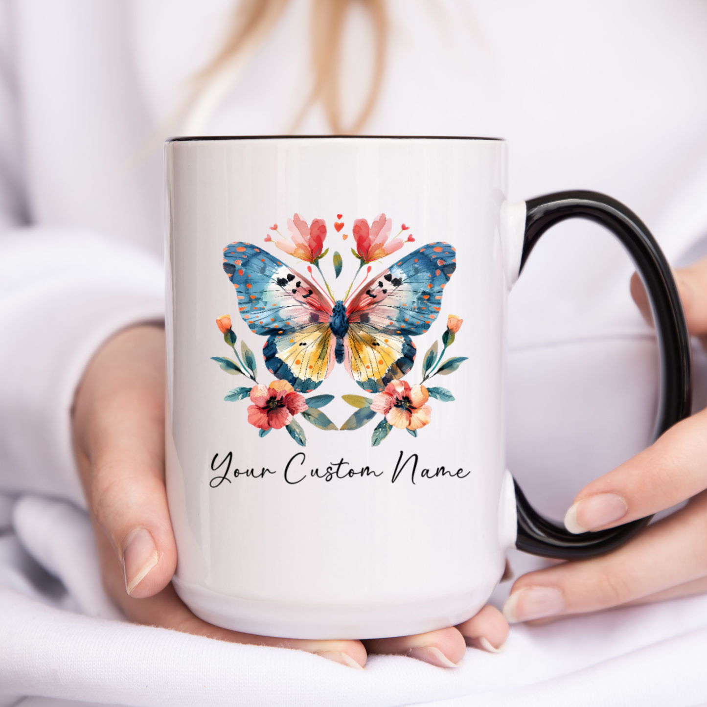 Personalized Butterfly Floral Mug – Custom 11oz Butterfly Design – Butterfly Lover Gift – Microwave & Dishwasher Safe –