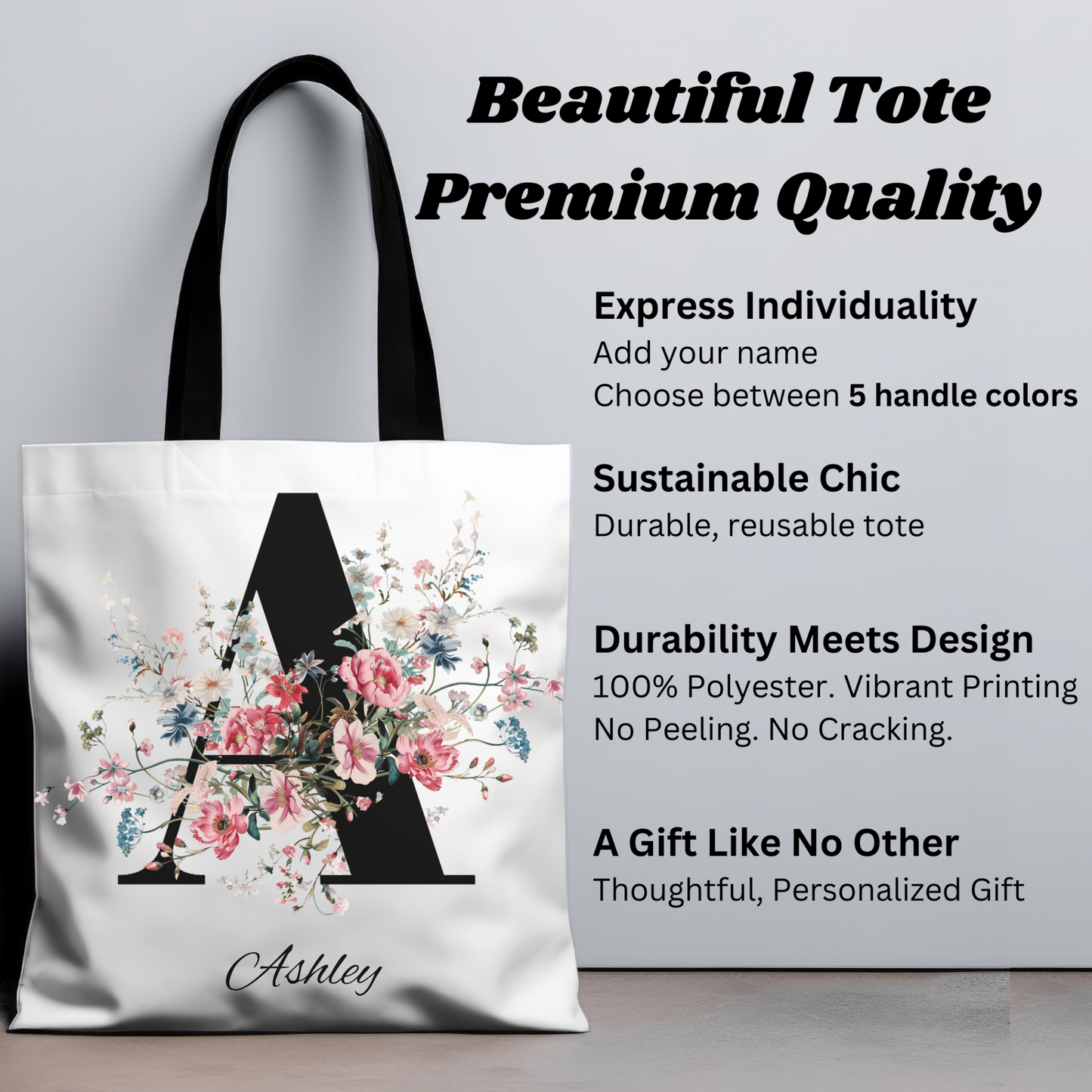 Custom Floral Personalized Tote Bag with Chinoiserie Wildflowers - Eco Friendly, Everyday Colorful Tote for Women