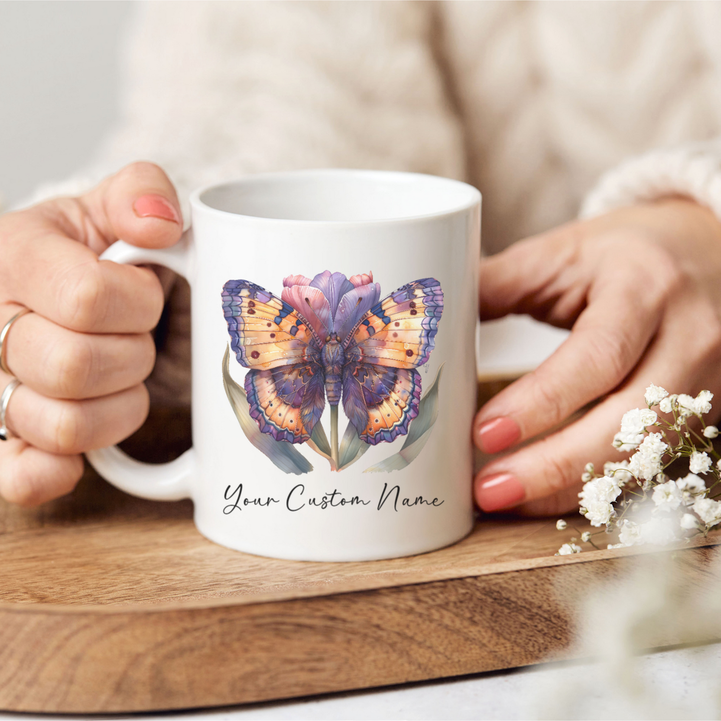 Personalized Vibrant Butterfly Mug – Custom 11oz Butterfly Design – Perfect for Women – Microwave & Dishwasher Safe – Multiple Colors