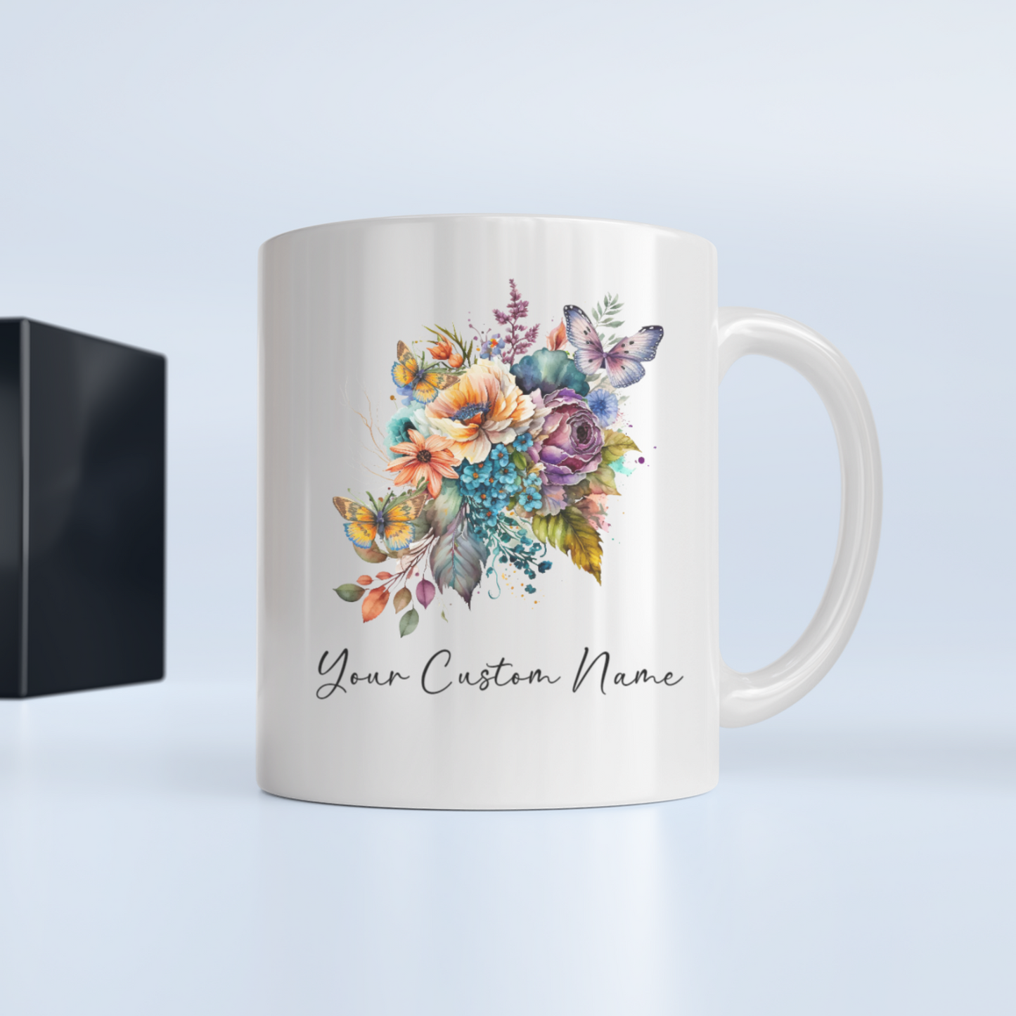 Personalized Butterfly Coffee Cup - Custom Name Coffee Mug - Personalized Gift - Bitterfly Lover Gifts, Butterflies, Flowers